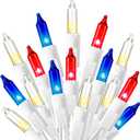 White and Blue 4th of July Lights, Incandescent Patriotic Mini String Lights, Waterproof Independence Day Decorations for Outdoor Indoor Christmas Party Decor