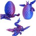 3D Printed Flying Dragon in Egg - Easter Egg with 9" Flexible Winged Dragon Inside, Colorful Fidget Toy, Birthday Gift, Desk Pet Figure (Red Blue)