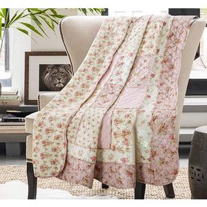 Cozyholy Original 100% Cotton Quilt Twin Size Pink Floral Patchwork Quilted Throw Blanket, Reversible Bedspread Coverlet Vintage Shabby Chic Bedding Quilt for Bed Couch Sofa