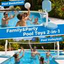 2-in-1 Pool Volleyball Net&Pool Basketball Hoop 51" Height Pool Set,Inground 16FT Pool Volleyball Net or Pool Basketball Hoop Poolside Combo for Summer Party Games,Includes 4 Balls