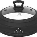 Microwave Splatter Guard - Vented Glass Cover With Collapsible Silicone for Food as Pot Lid 11.8 inch Large Plate Cover for 6-11 inch Plate Bowl (Black)