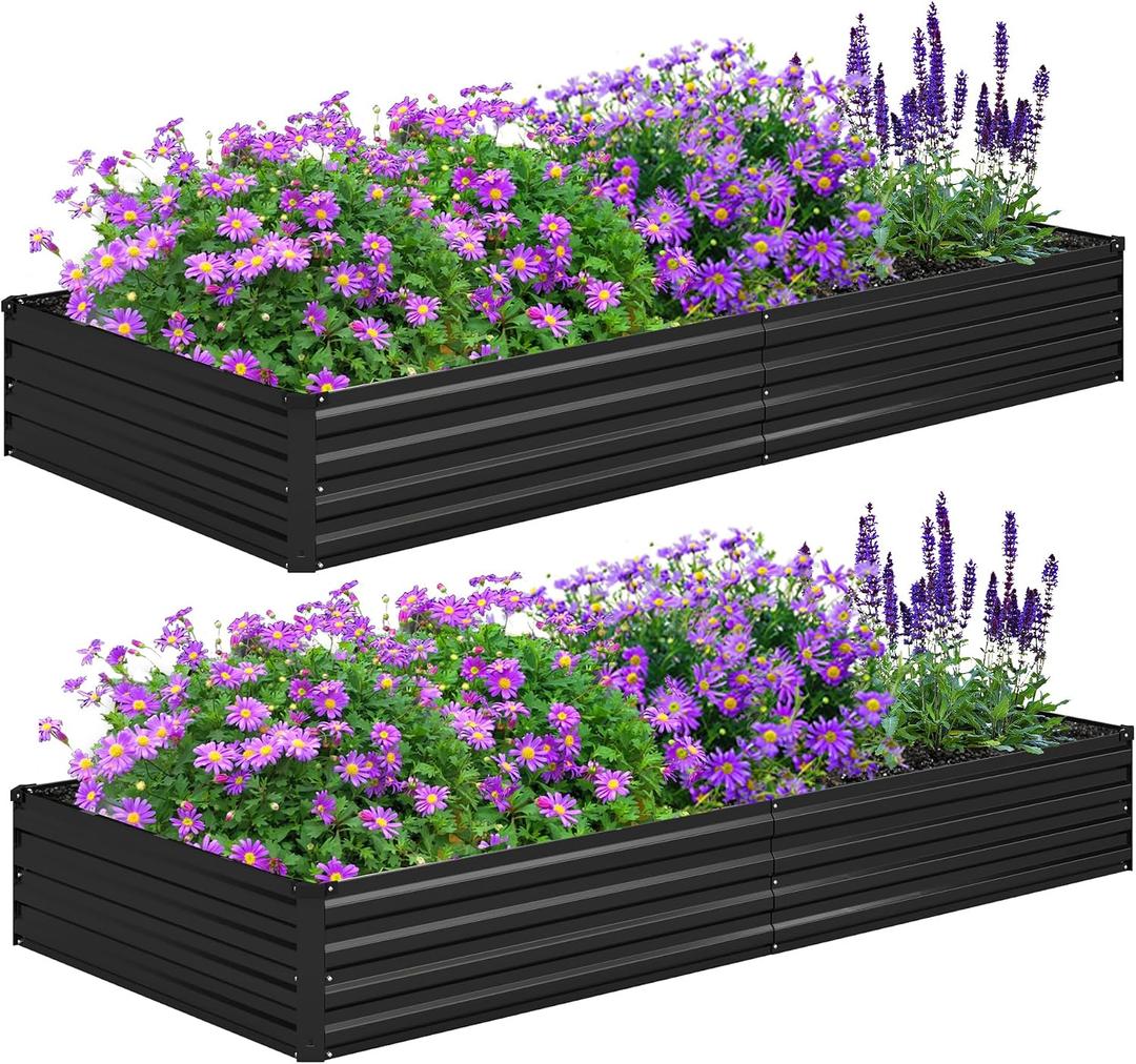 Foxlang 8x4x1ft(2 PCS) Galvanized Raised Garden Bed,Outdoor Planter Box Metal Patio Kit Planting Bed for Vegetables Flowers Herb,Black