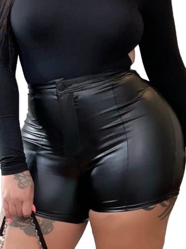 Zebaexf Black Leather Shorts High Waist Sexy Legging Womens Casual Faux Leather Shorts L
