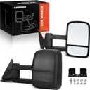 A-Premium Towing Mirrors - Compatible with Chevrolet Tahoe, Blazer, C1500, C2500, C3500, K1500/K2500 Suburban & GMC Yukon, C1500/C2500 Suburban - Manual Folding Telescoping Black - Pair Set