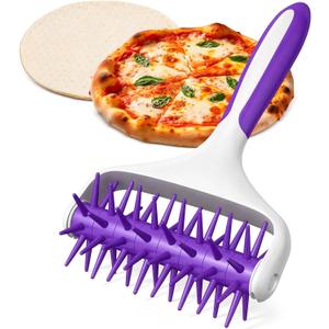 Pizza Docker Roller - 7.7" X 4.8" Plastic Pizza Dough Roller for Even Crust Prep, Non-Slip Grip Handle & Staggered Spikes Prevent Air Pockets, Lightweight Tool for Flatbreads & Pies