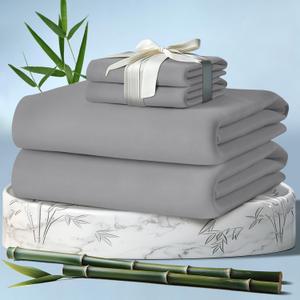 DECOLURE 100% Viscose Derived from Bamboo Sheets Cal King Size 4pcs - Ultra Soft & Luxuriously Cooling, 17" Deep Pocket, Double Stitching, Perfect for Hot Sleepers - King Bed Sheets (Midgrey)