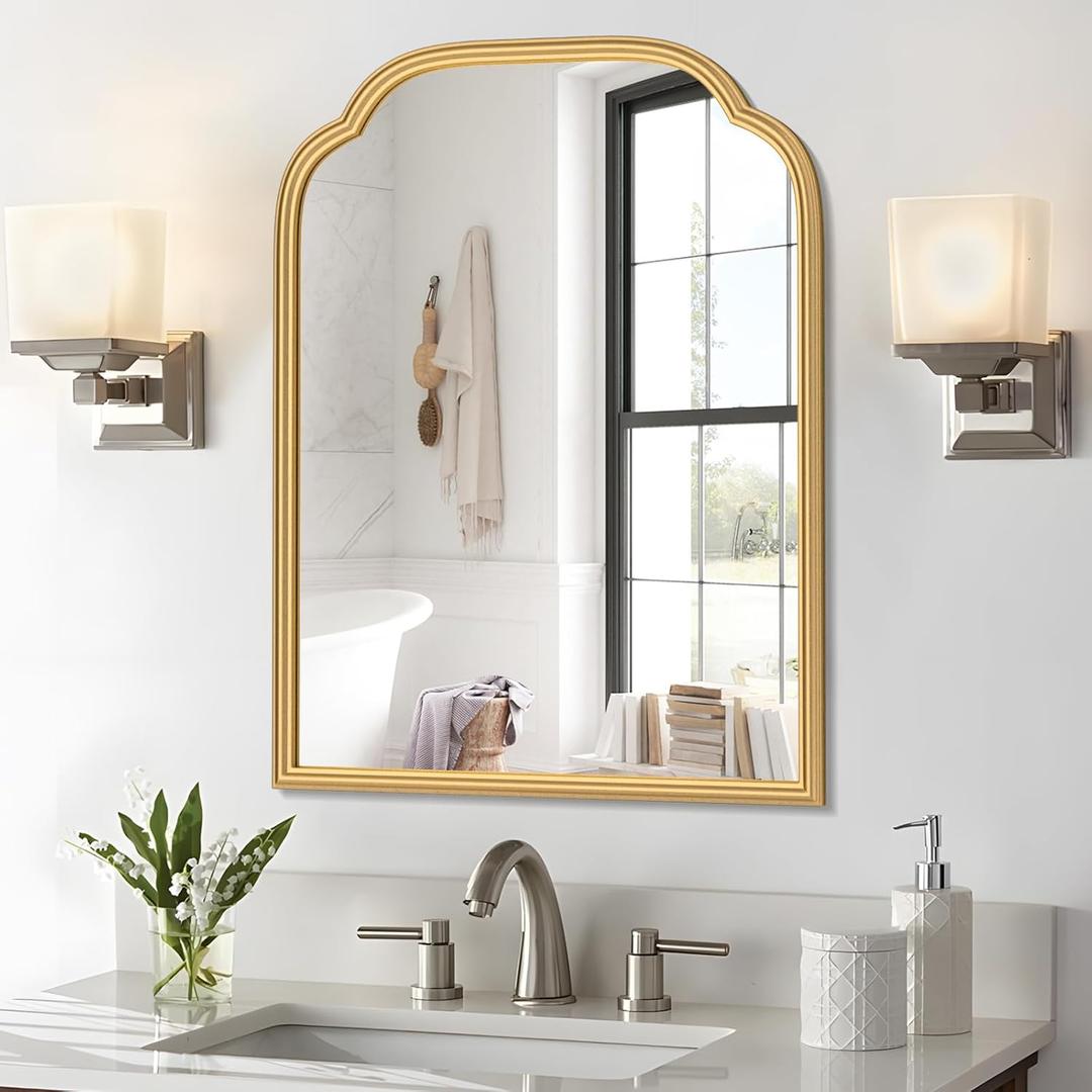 18X24 Inch Gold Mirror for Wall with Metal Frame Rectangular Rounded Bathroom Vanity Mirror Anti-Rust, Hangs (Gold 18" x 24")