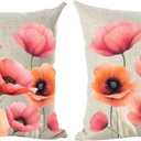 Ramirar Set of 2 Ink Painting Watercolor Yellow Orange Poppy Flowers Summer Decorative Throw Pillow Cover Case Home Living Room Bed Sofa Car Cotton Linen Square 18 x 18 Inches, Orange