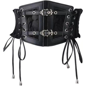 Clyralisa Women's Elastic Corset Belt Sides Lace-up Under bust Wide Costume Belts for Women L