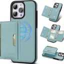 for iPhone 16 pro max Wallet Case, 2-in-1 Detachable Phone Case, Card Holder RFID Blocking, Fashionable Faux Leather Card Slot & Folding Design (Blue 6.9'')