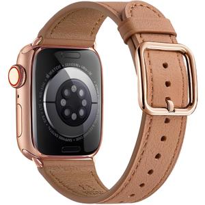 MNBVCXZ Leather Bands Compatible with Apple Watch Band Women, Womens Genuine Replacement Strap for iWatch Series 11 10 9 8 7 6 5 4 3 2 1 SE 3 SE 2 SE (42mm 41mm 40mm 38mm, Brown/Rose Gold)