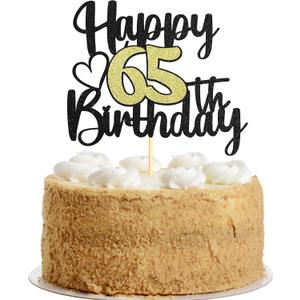 10 x Sumerk 1 PC Happy 65th Birthday Cake Topper Gold Happy Birthday Cake Decorations for Women Men 65th Birthday Cake Toppers Cake Decoration for Birthday Anniversary Party