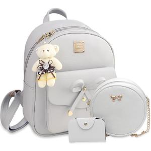 K.E.J. Mini Backpack Bowknot Leather Backpack Purse 3-PCS Cute Small Backpack for Women Ladies