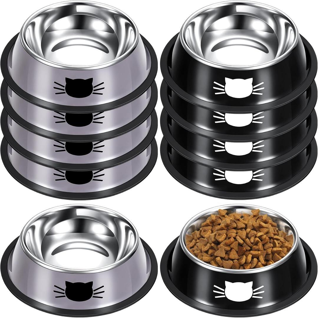Hillban 10 Pcs Stainless Steel Cat Bowls for Food and Water, 7oz Non-Slip Small Pet Bowls with Removable Rubber Base for Cats Small Dogs Stackable Feeding