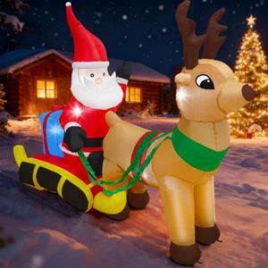 7.2 Ft Length Christmas Inflatable Santa on Reindeer Sleigh Decoration, Durable Blow Up Decoration Built-in LED Light, Christmas Inflatables for Garden Patio Lawn Home Indoor Winter Holiday Party