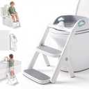Potty Training Seat, 2-in-1 Toddler Toilet Seat with Steps, Upgrade Potty Step Stool for Toddler with Anti-Slip Pad Step Stool, Extended Splash Guard, Foldable Potty Ladder Boys Girls, Green