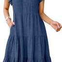 ANRABESS Womens Summer Dress Ruffle Sleeve V Neck Midi Dresses Fashion Casual Fit Flowy Tiered Boho Beach Vacation Sundress (X-Large, Blue)