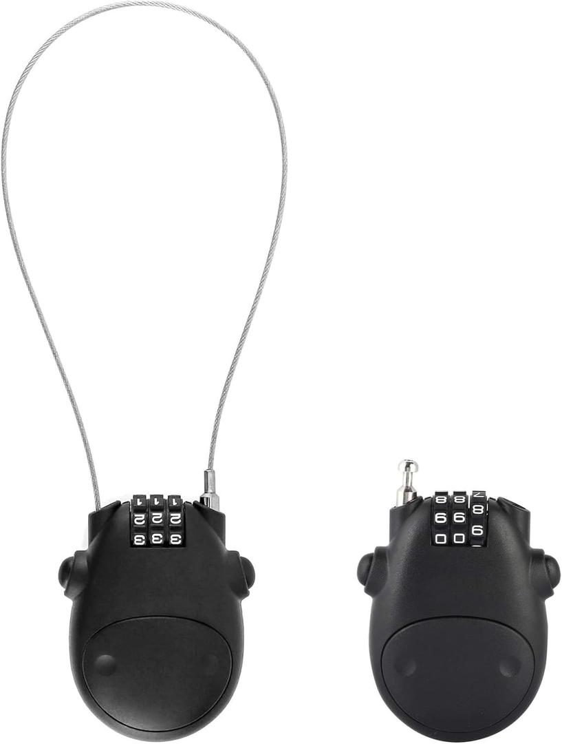 2Pcs Digit Code Combination Password Lock, Retractable Cable Lock Pram Lock, Password Security Coded Lock for Pushchair Bicycle Stroller Backpack Suitcase Luggage (Black)