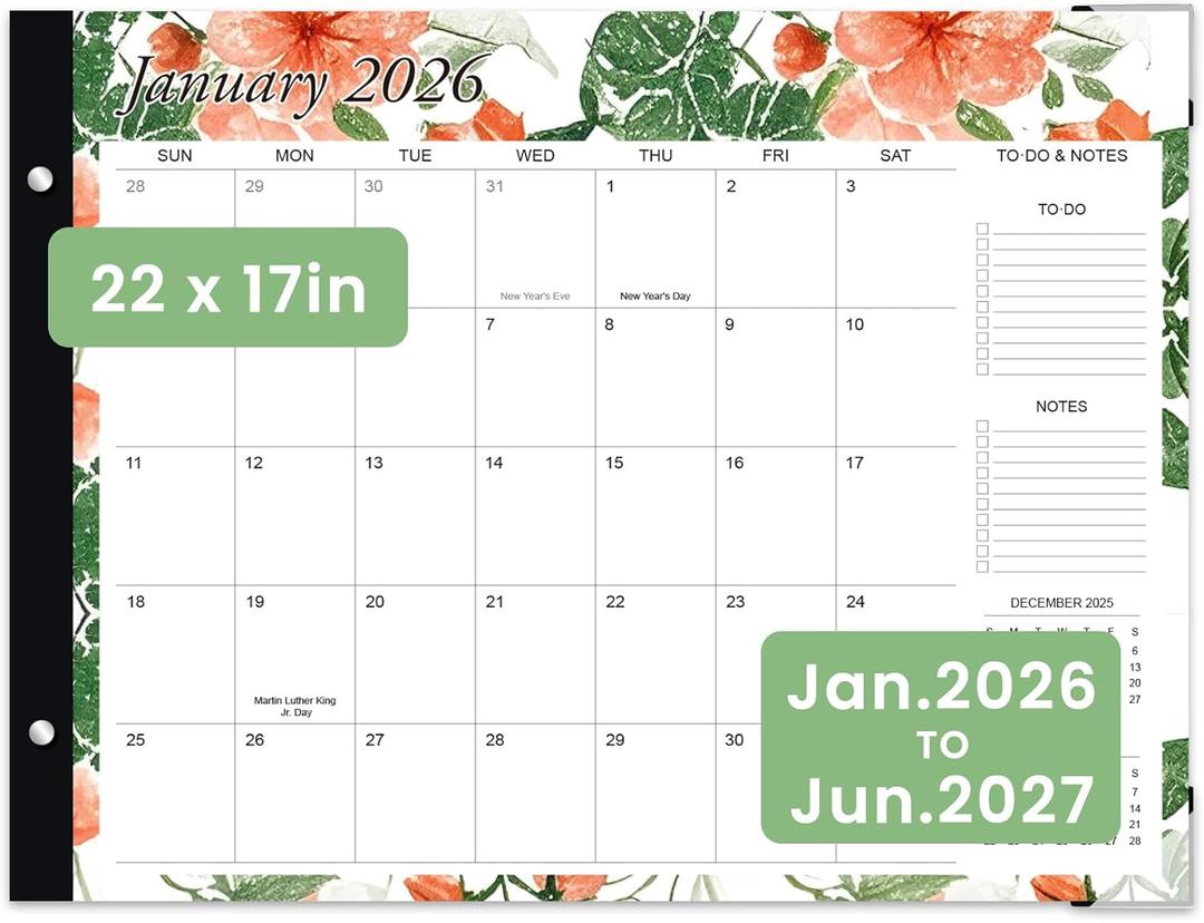 2 x Desk Calendar 2026-2027 - Large 22x17 Monthly Calendar, 18 Month Desk Top Calendars (Jan 2026Jun 2027) Teacher & Office Desk Calendars Organizer (white, 22 * 17)