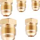 Brass Flared Plug Flare Tube Fitting SAE 45 Degree Hex Pipe Seal Plug Assortment Kits,1/4" 5/16" 3/8" 1/2" 5/8" Tube OD(5pack)