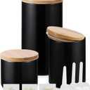 Yangbaga Black Ceramic Canister Set for Kitchen-Set of 3 Kitchen Canisters for Countertop with Airtight Wood,Large Kitchen Storage for Flour,Suger,Coffee-Modern Countertop Decor