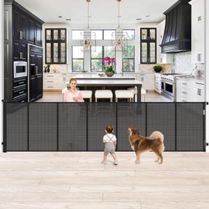 42 Inch Extra Tall Baby Gate 120 Inch Extra Wide Retractable Baby Gates for Large Openings, Upgraded Retractable Gate Keeps Pets from Getting Under Tall Pet Gate, Indoor/Outdoor Long Dog Gate (Black)