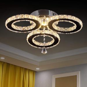 LED Crystal Pendant Ceiling Light 13x3.5 Inches 3 Rings Crystal Chandelier Flush Mount Lighting Fixture for Bedroom Hobby Living Room (Warm White)