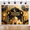 Ramadan Mubarak Backdrop 70.8x43.3 inch, for Muslim Ramadan Kareem Party Decorations, Eid Mubarak Sign Photo Booth for Home Muslim Eid Al Fitr Party (Gold)