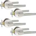 Asidrama 4 Pack Passage Brushed Nickel Door Handles, Door Lever with Door Knobs Indoor for Bedroom or Bathroom, Heavy Duty Door Handles Interior with Locks for Left Right Sided Doors