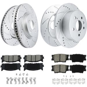 Brake Kit for 2012-2017 Toyota Camry, 2013-2018 Avalon, Lexus ES350 ES300h Drilled And Slotted Geomet-Coated Disc Brake Rotors 2014 2015 2016 2017 Ceramic Brakes Pads Front And Rear Replacement