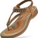 Littleplum Womens Sandals Arch Support Slingback Rhinestone Dressy Sandals Comfort Summer Shoes Ankle Strap Elastic Flats for Beach Walking (7, Elegant Brown)