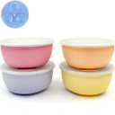 Elk and Friends Stainless Steel Bowls with Silicone Sleeve for Babies & Toddlers | Lids Included | Stay Put Suction | Cereal & Snack Bowls | 4 Pack (Blush/Peach/Lilac/Lemon)