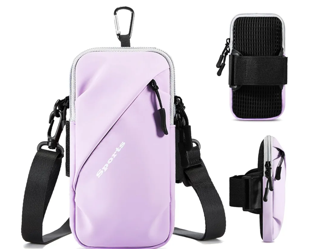 Phone Holder Arm Bands, Small Crossbody Shoulder Holsters Bag with Arm Band, Fits iPhone and All Cell Phones, Use for Running, Walking, Hiking & Biking (Plus Size Purple)