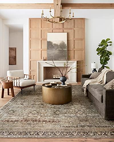 Loloi Layla Collection LAY-03 Olive/Charcoal 3'-6" x 5'-6" .13" Thick Accent Rug, Soft, Durable, Vintage Inspired, Distressed, Low Pile, Non-Shedding, Easy Clean, Printed, Living Room Rug