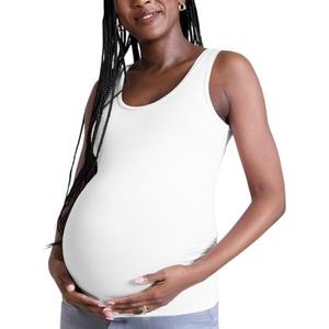 Motherhood Maternity Women's Side Ruched Scoop Neck Pregnancy Tank Top, White, S