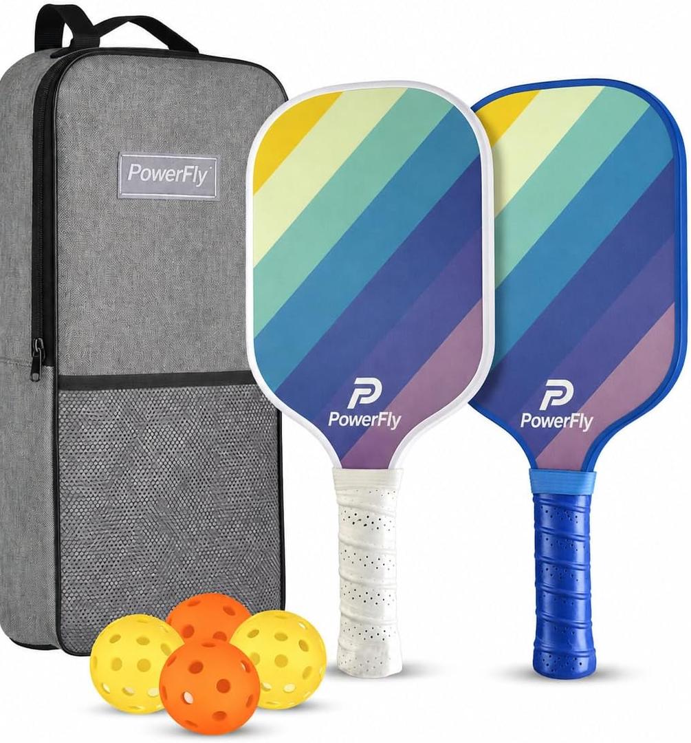 PowerFly Pickleball Paddles Set of 2, Fiberglass Surface Pickleball Set with 2 Pickleball Rackets,4 Pickleball Balls,1 Portable Carry Bag, Pickle Racket Set for Men Women