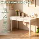 48in Rubber Wood Desk with Two Drawers, French Home Office Writing Tables with Storage, Multi-Functional Wood Vanity, Study Desk for Bedroom, Living-Room, White, 47.24" x 23.62" x 29.5"