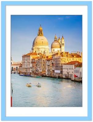 wyooxoo 18x24 Poster Frame Made Of Solid Wood Blue Picture Frames Display Pictures 16x20 with Mat or 18x24 Without Mat Colorful Frame For Horizontal Vertical Wall Mounting