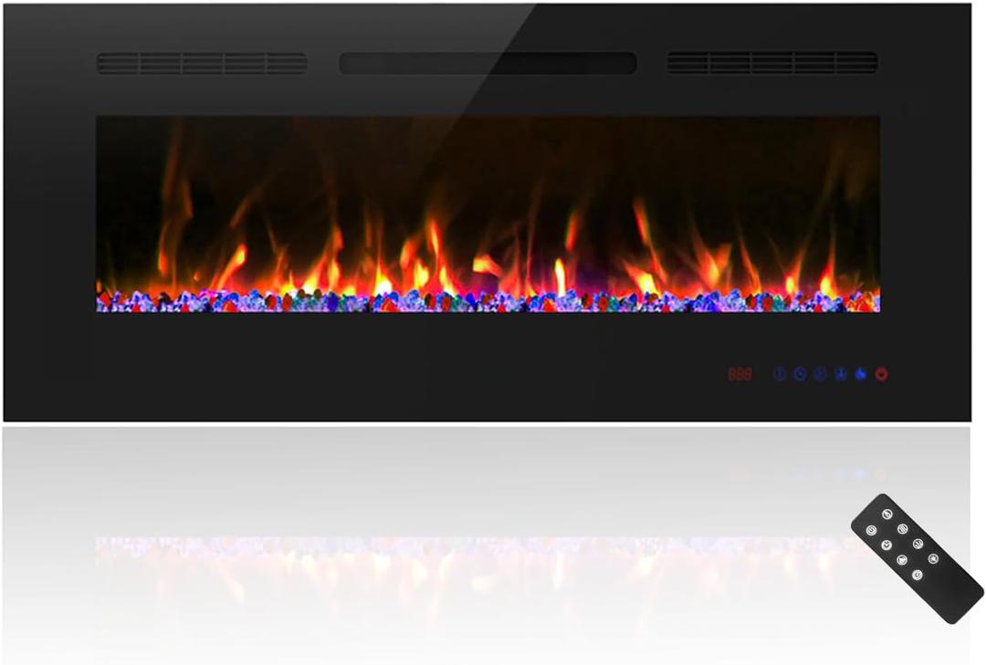 Cheerway 42 inch Electric Fireplace with Heater, Wall Mounted & Recessed Electric Fireplace Insert, Linear Wall Fireplace w/Thermostat, 1313 Flame Color, Remote & Touch Control w/Timer, 750W/1500W