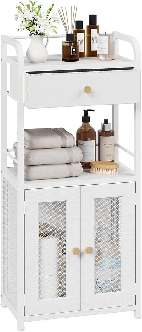 SWTYMIKI 14.57"x32.28" Bathroom Storage Cabinet  Freestanding Toilet Paper Storage with Doors & Drawer, Bathroom Organizers and Storage for Small Spaces, Laundry Room, Ideal for Towels, White