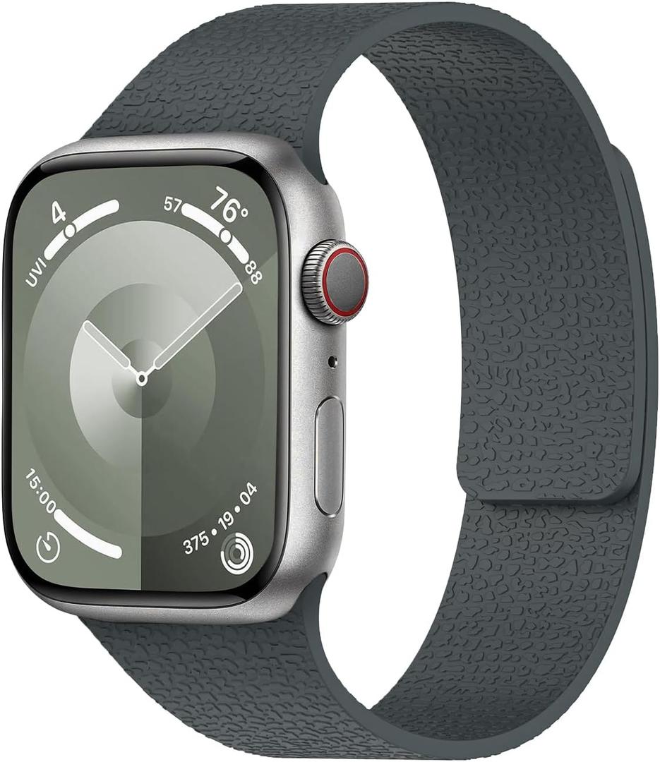 Magnetic Silicone Band Compatible with Apple Watch Band 38mm 40mm 41mm 42mm 44mm 45mm 46mm 49mm Women Men, Soft Waterproof Sport Strap for iWatch Series 11 10 9 8 7 6 5 4 3 2 1 SE Ultra (Starlight Grey)