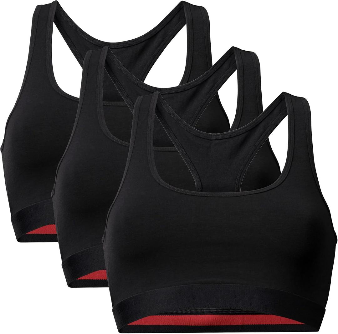 DANISH ENDURANCE Bralettes for Women, Organic Cotton Underwear, Seamless Bra, Wireless Bras, Racer Back, 3 Pack (Black, XL)