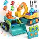 Lehoo Castle Construction Toys, 2 Pack Remote Control Car for Toddlers 1-3, Rechargeable Excavator Toy Bulldozer Toys for 2 Year Old Boy, 3 Year Old Boy Toys