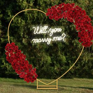 VIHOSE Large Metal Heart Arch Stand and Will You Marry Me LED Neon Light Sign Wedding Hanging Wall Decor for Proposal, Bridal, Engagement and Birthday Party(gold, 16.5 x 9.8 Inches)