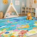 5x7 Ocean Rug for Kids Room Large Area Rug with Beach Wave Whale & Mermaid, Washable Non Slip Learning Carpet for Toddlers, Bedroom or Playroom Dcor