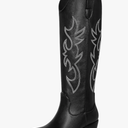 Ouepiano White Cowgirl Boots Women Cowboy Knee High Tall Boots Chunky Heel Pointed Toe Pull-On Western Wide Calf Boats Country Fashion 9