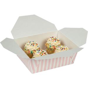 Restaurantware-Bio Tek 6.7 x 5.5 x 2.6 Inch Food Containers, 50 Durable Takeaway Boxes - Disposable, Striped, Pink And White Paper 45 Ounce Takeout Boxes, Rectangle, For Takeouts And Delivery