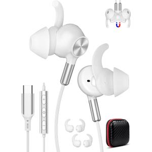 COOYA USB C Headphones Sports Wired Earbuds for iPhone 17 16, HiFi Stereo | 13mm Dynamic Driver Sweatproof Type-C in-Ear Earphones with Mic No Latency Game Ear Buds for Samsung S26 S25 S23 White