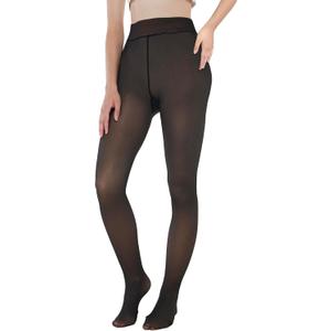 EXQUISLIFE Fleece Lined Tights Sheer Women - Fake Translucent Warm Pantyhose Leggings Sheer Thick Tights, for Winter (Black)