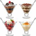 OVENTE 4 Pack Glass Dessert Bowls with Spoons, 6 Oz Footed Ice Cream Cups for Sundae, Fruit, Salad, Cocktail, Snack or Trifle, All Purpose Serving Bowl Ideal for Christmas Holiday Party, Clear ICGBSS4